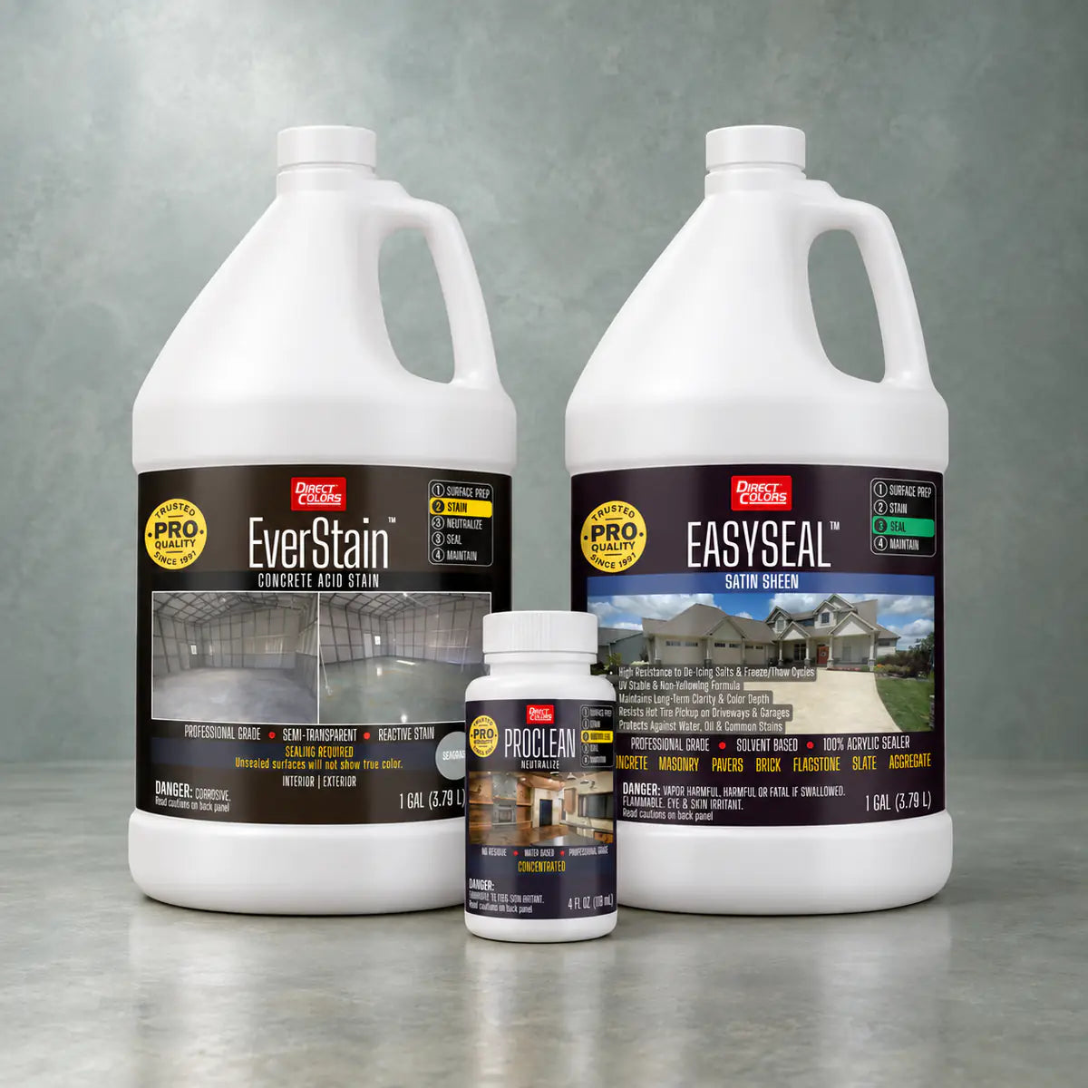 EverStain™ Acid Stain in Seagrass with ProClean Neutralizer™ and EasySeal™ Satin, 1 gallon 3-step kit