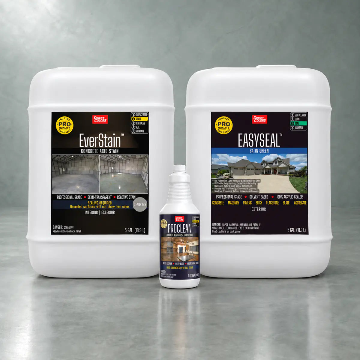 EverStain™ Acid Stain in Seagrass with ProClean Neutralizer™ and EasySeal™ Satin, 5 gallon 3-step kit