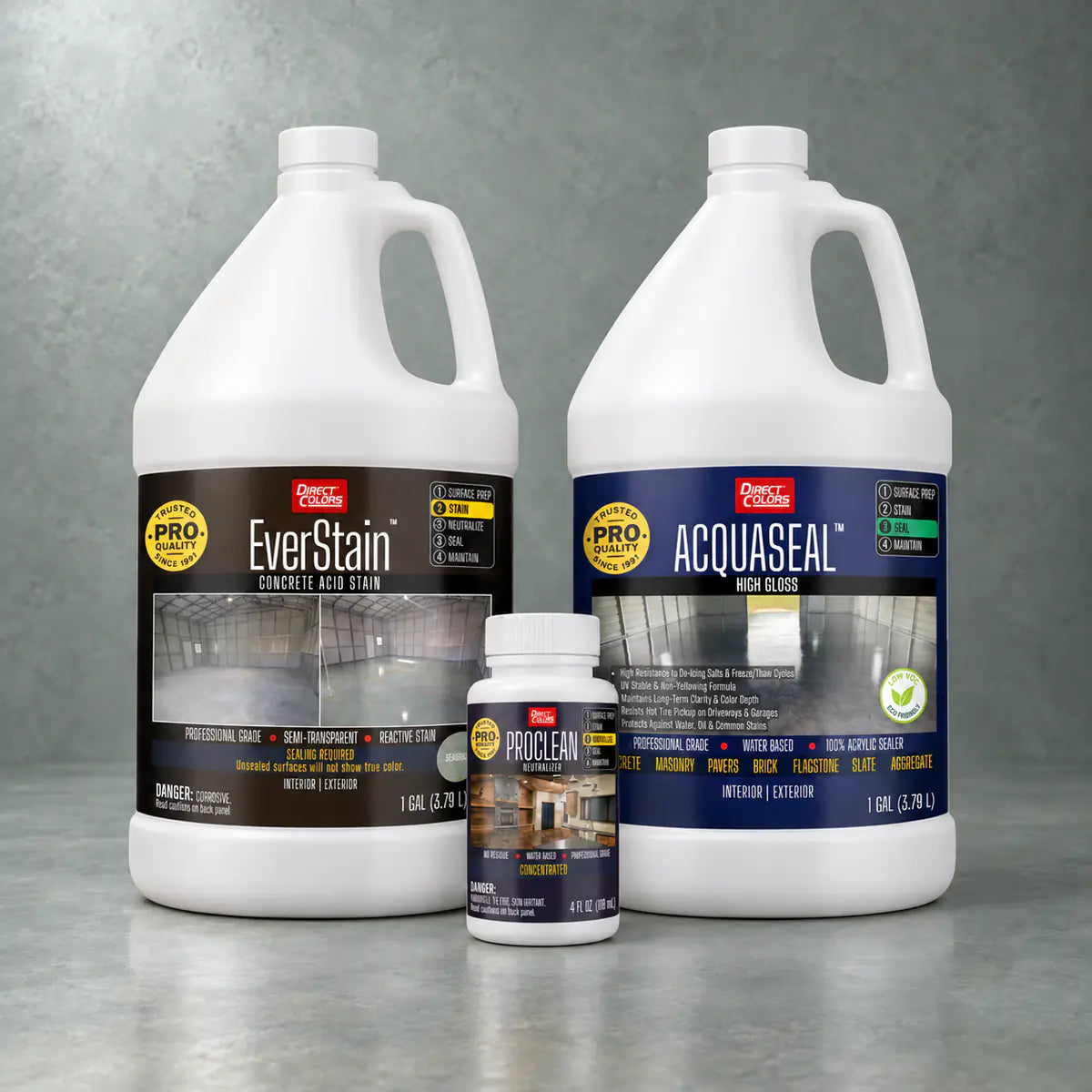 EverStain™ Acid Stain in Seagrass with ProClean Neutralizer™ and AcquaSeal™ High Gloss, 1 gallon 3-step kit