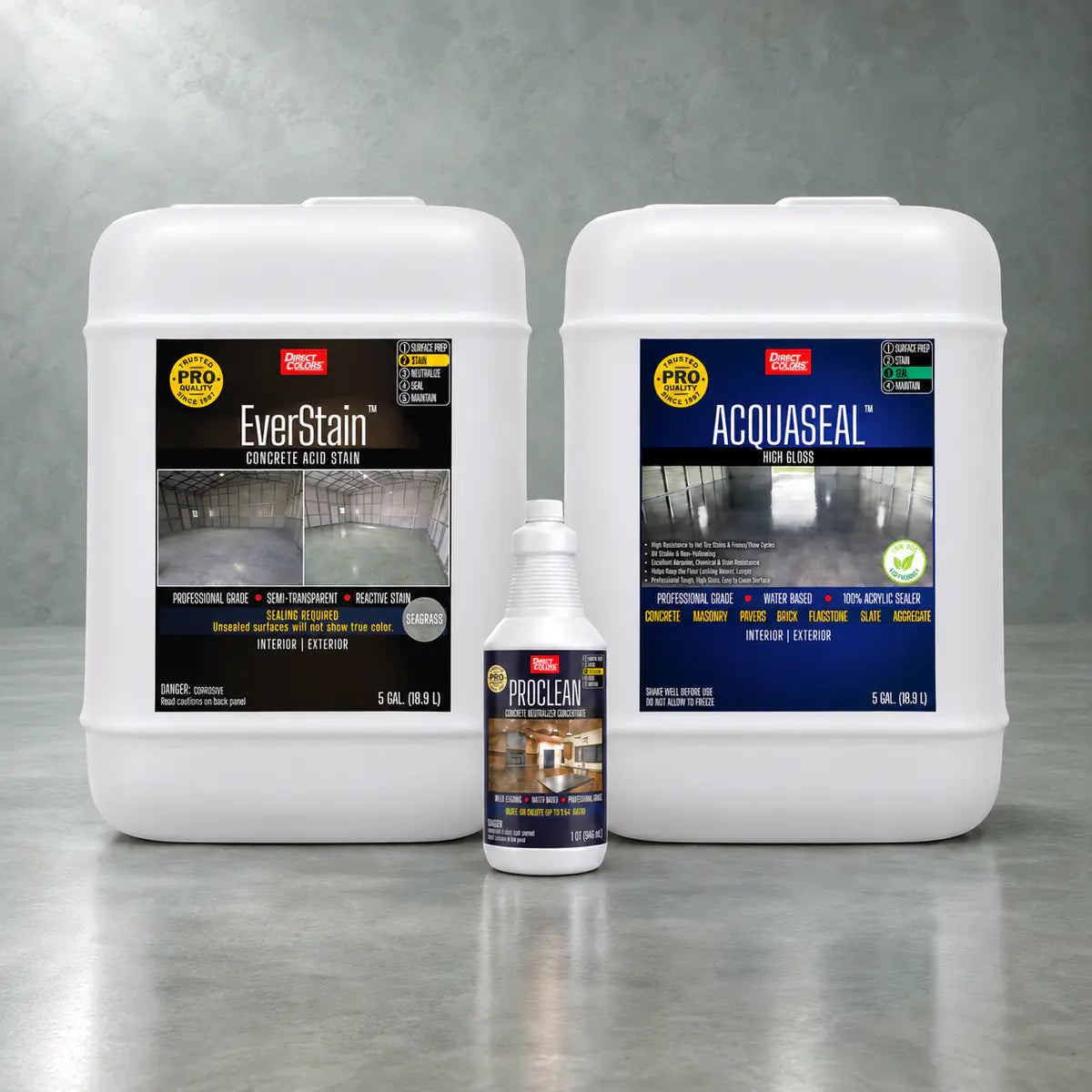 EverStain™ Acid Stain in Seagrass with ProClean Neutralizer™ and AcquaSeal™ High Gloss, 5 gallon 3-step kit