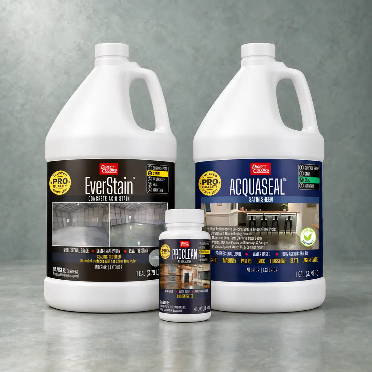 EverStain™ Acid Stain in Seagrass with ProClean Neutralizer™ and AcquaSeal™ Satin, 3-step kit