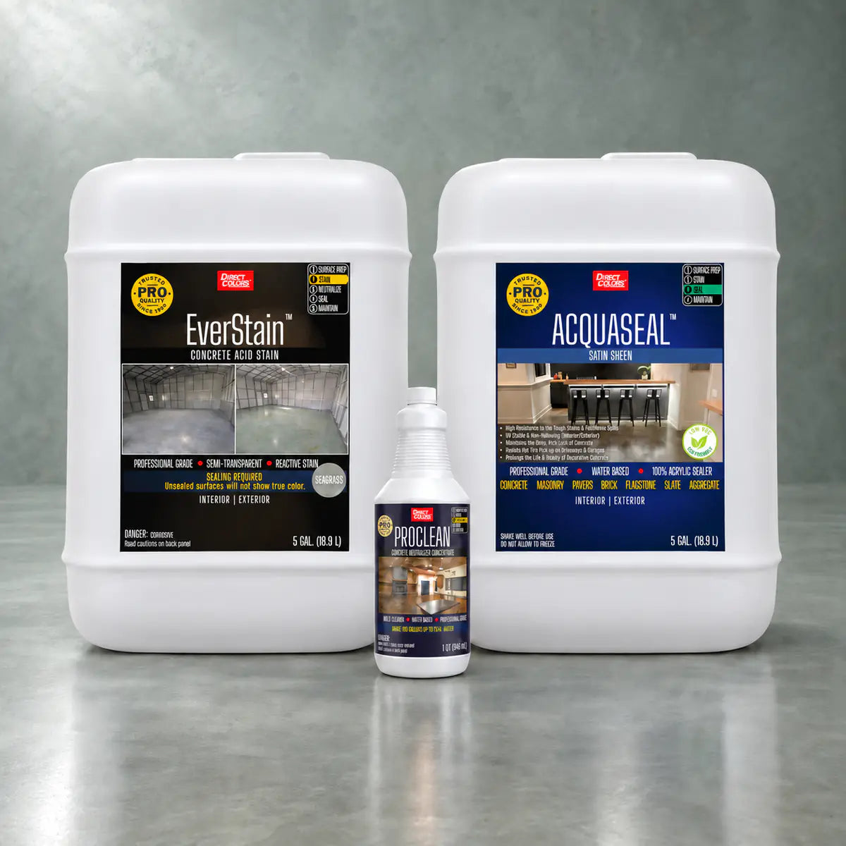 EverStain™ Acid Stain in Seagrass with ProClean Neutralizer™ and AcquaSeal™ Satin, 5 gallon 3-step kit