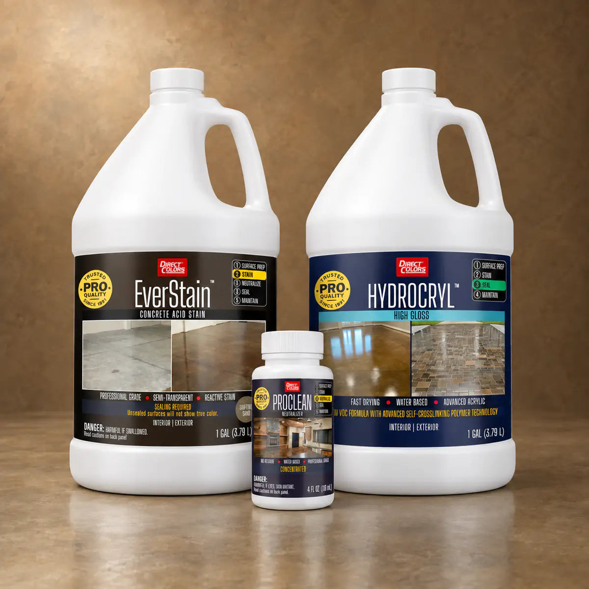 EverStain™ Acid Stain in Shifting Sand with ProClean Neutralizer™ and HydroCryl™ High Gloss, 1 gallon 3-step kit