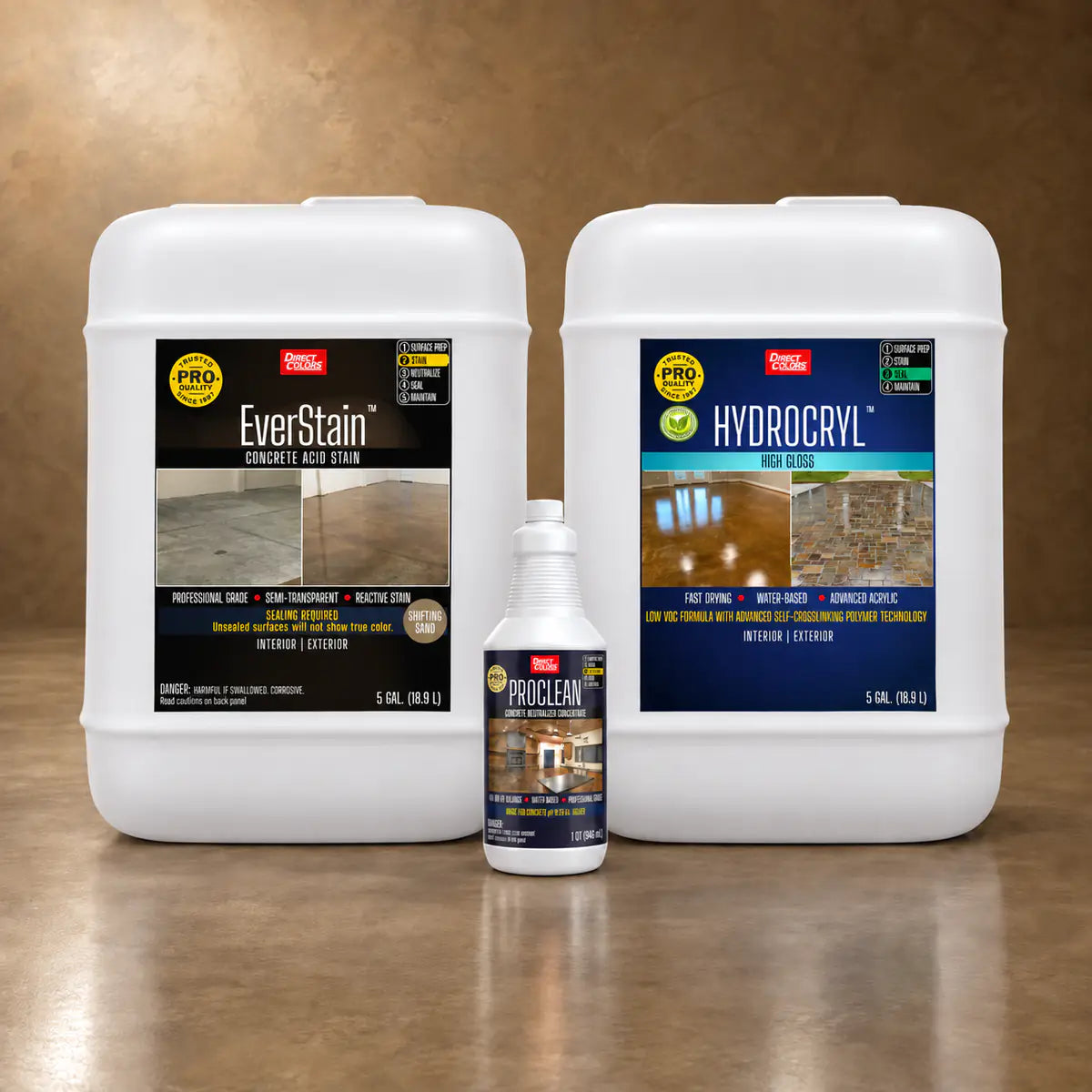 EverStain™ Acid Stain in Shifting Sand with ProClean Neutralizer™ and HydroCryl™ High Gloss, 5 gallon 3-step kit