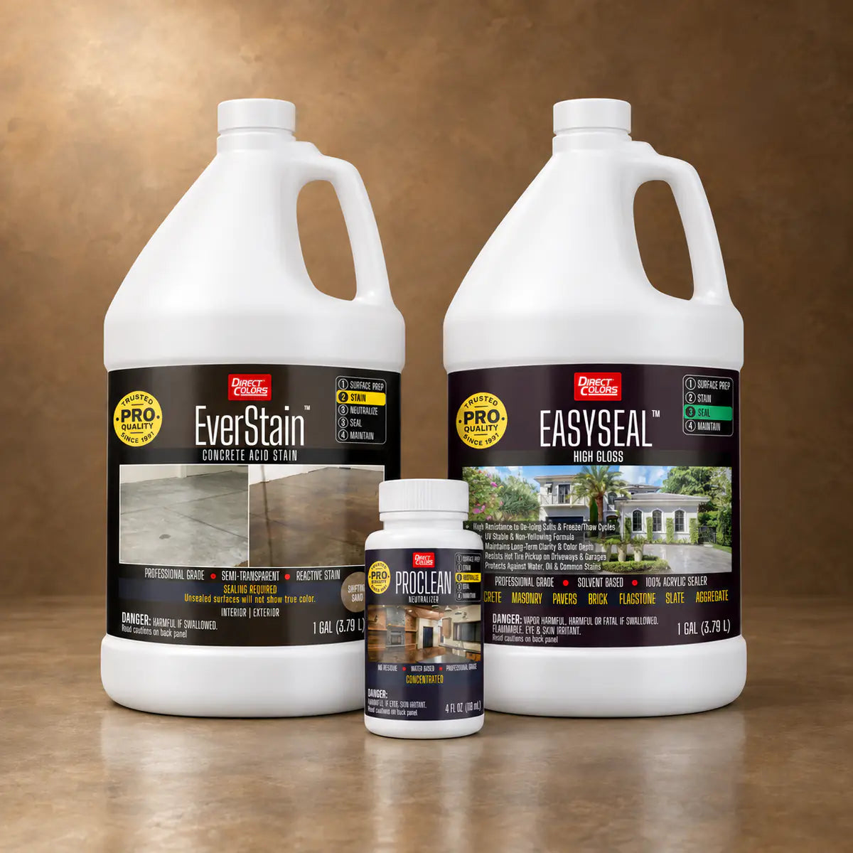 EverStain™ Acid Stain in Shifting Sand with ProClean Neutralizer™ and EasySeal™ High Gloss, 1 gallon 3-step kit