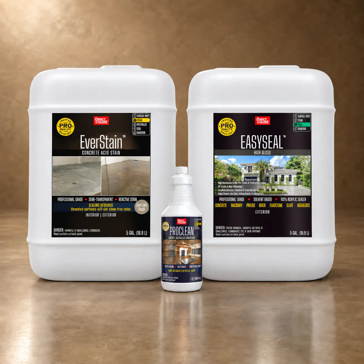 EverStain™ Acid Stain in Shifting Sand with ProClean Neutralizer™ and EasySeal™ High Gloss, 5 gallon 3-step kit