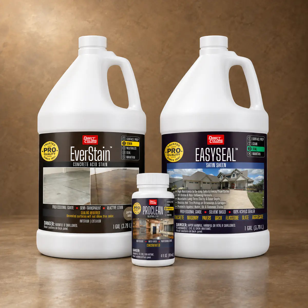 EverStain™ Acid Stain in Shifting Sand with ProClean Neutralizer™ and EasySeal™ Satin, 1 gallon 3-step kit
