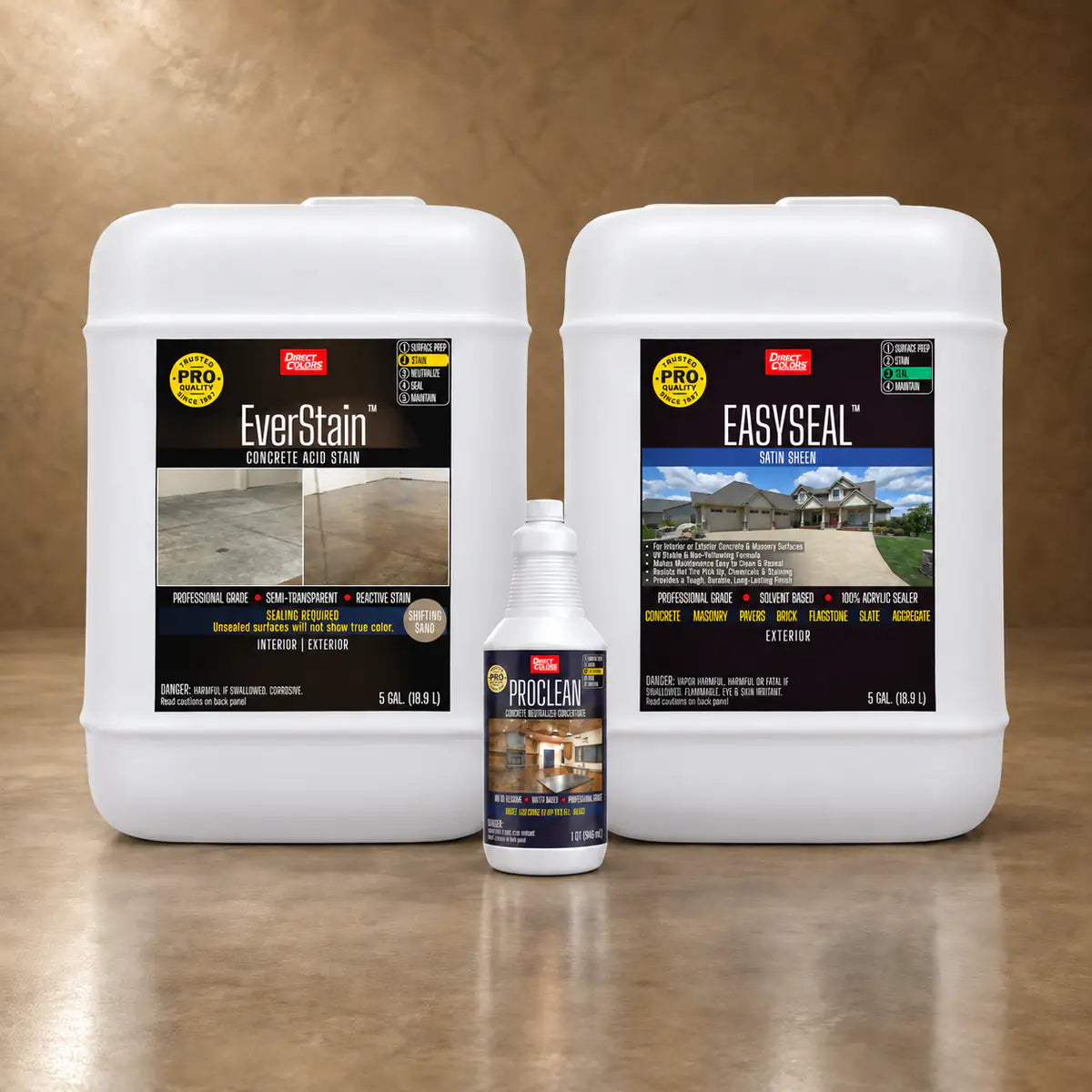 EverStain™ Acid Stain in Shifting Sand with ProClean Neutralizer™ and EasySeal™ Satin, 5 gallon 3-step kit