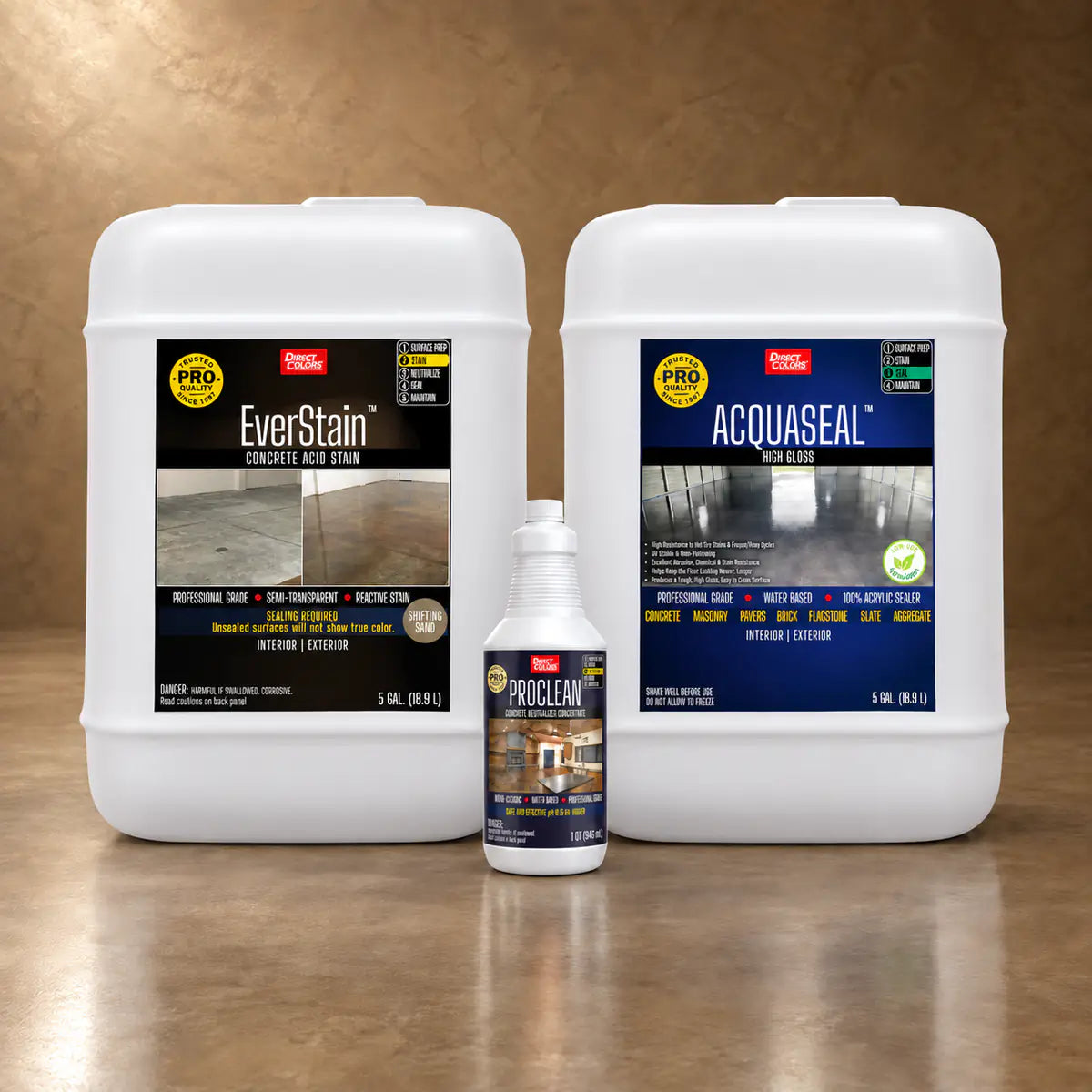 EverStain™ Acid Stain in Shifting Sand with ProClean Neutralizer™ and AcquaSeal™ High Gloss, 5 gallon 3-step kit
