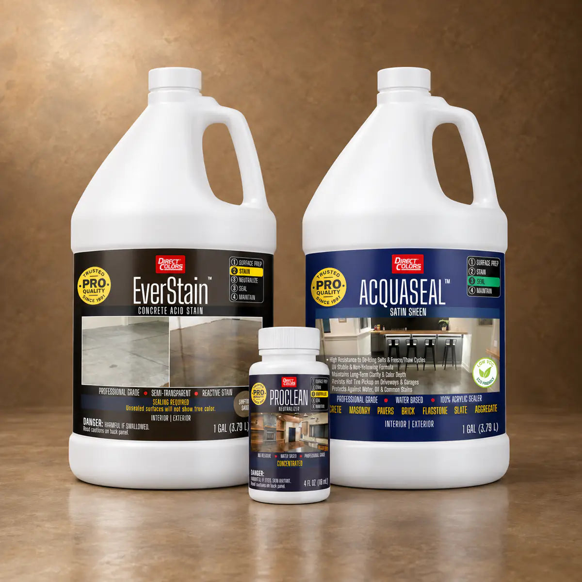 EverStain™ Acid Stain in Shifting Sand with ProClean Neutralizer™ and AcquaSeal™ Satin, 3-step kit