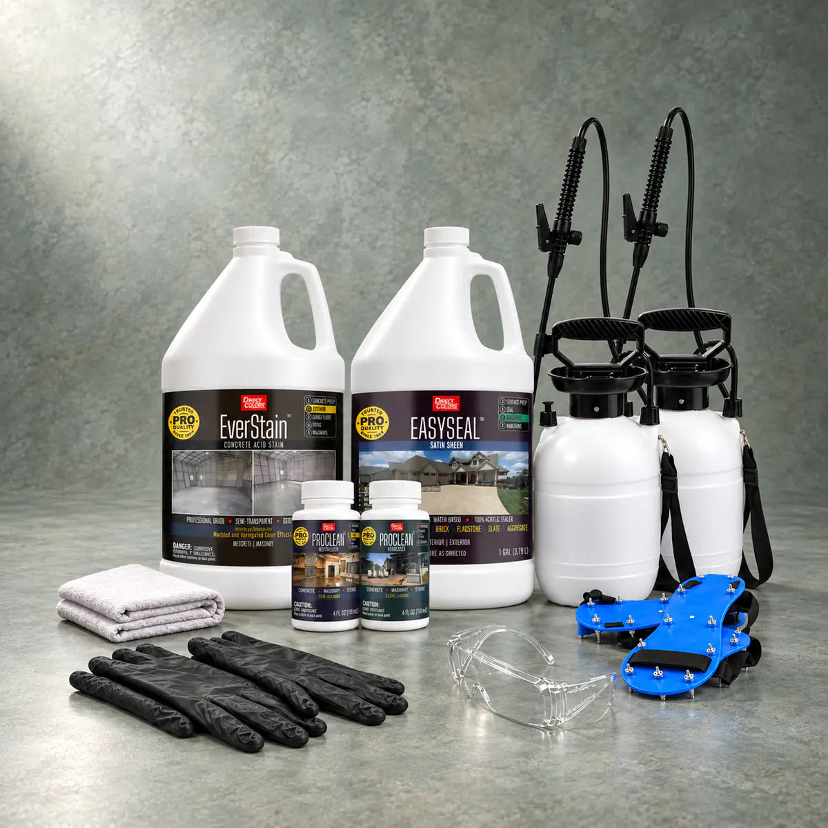 EverStain™ Acid Stain in Seagrass with ProClean Neutralizer™ and EasySeal™ Satin, a pump sprayer and application tools, 1 gallon 3-step kit