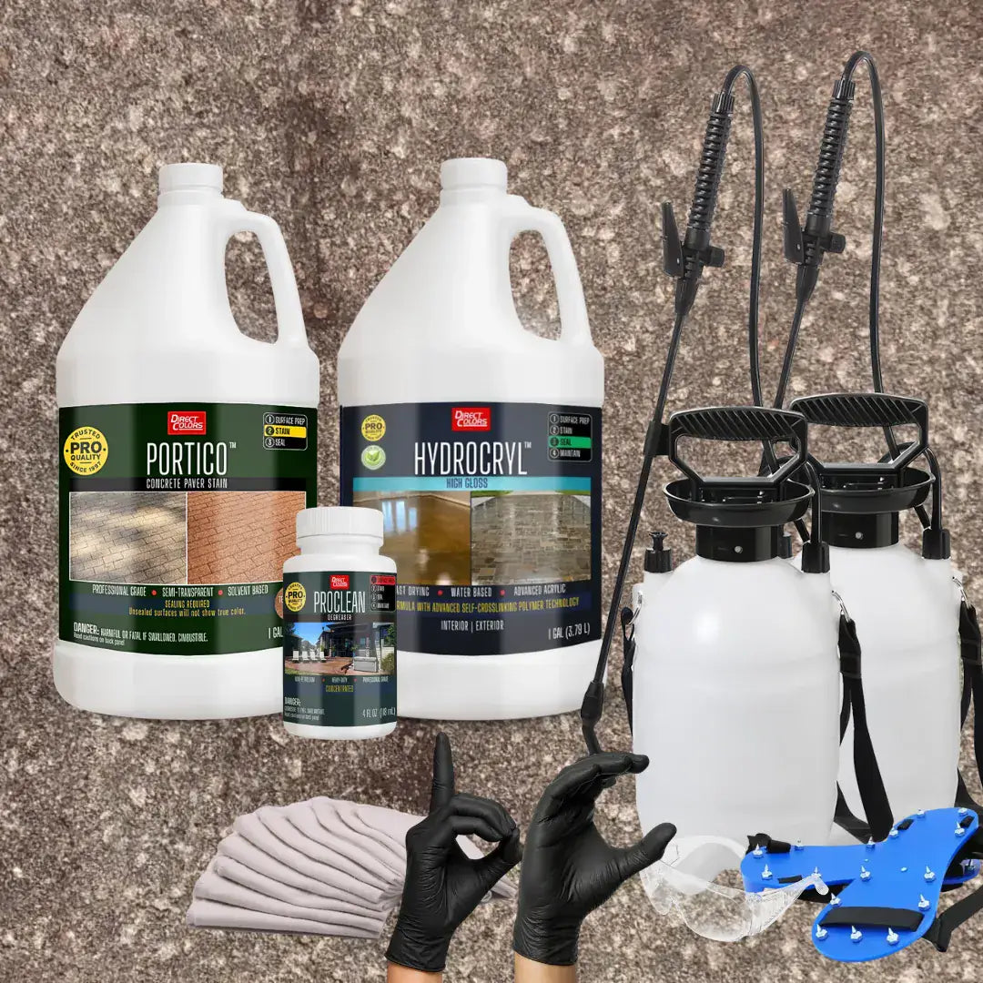 Portico™ Paver Stain in 701 Auburn with HydroCryl™ High Gloss, a pump sprayer and application tools, 1 gallon 2-step kit
