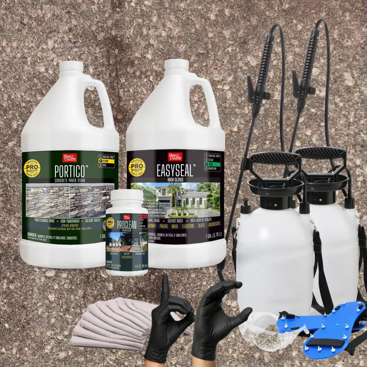 Portico™ Paver Stain in 701 Auburn with EasySeal™ High Gloss, a pump sprayer and application tools, 1 gallon 2-step kit