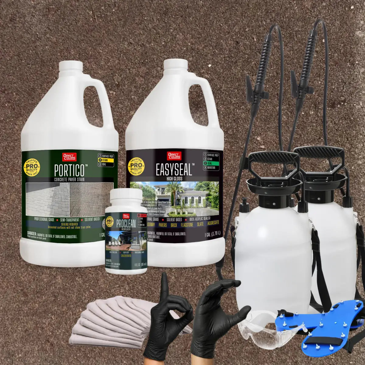 Portico™ Paver Stain in 702 Aztec Brown with EasySeal™ High Gloss, a pump sprayer and application tools, 1 gallon 2-step kit