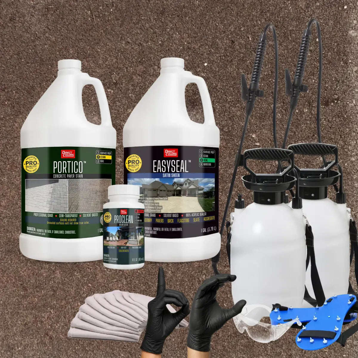 Portico™ Paver Stain in 702 Aztec Brown with EasySeal™ Satin, a pump sprayer and application tools, 1 gallon 2-step kit
