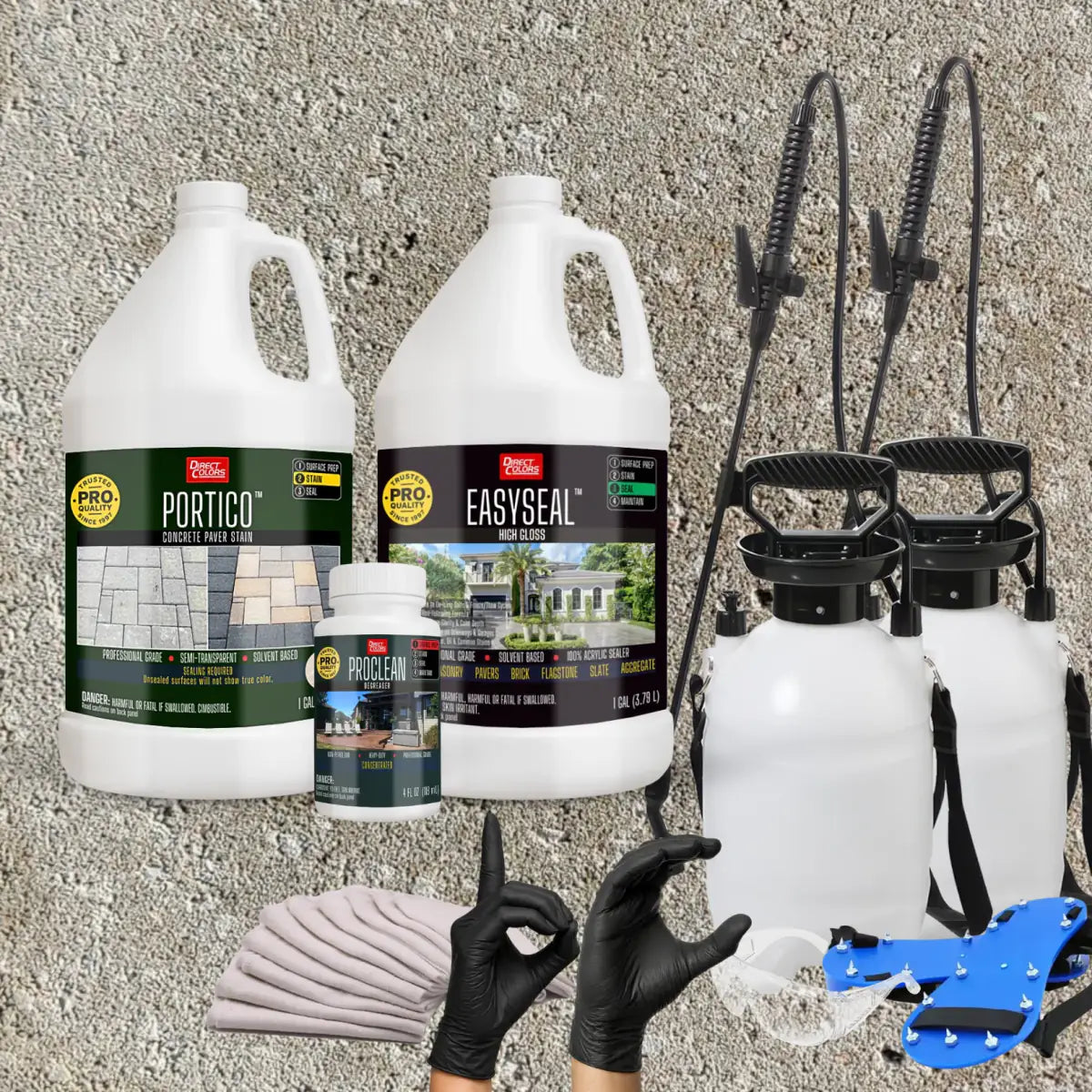 Portico™ Paver Stain in 704 Buff with EasySeal™ High Gloss, a pump sprayer and application tools, 1 gallon 2-step kit