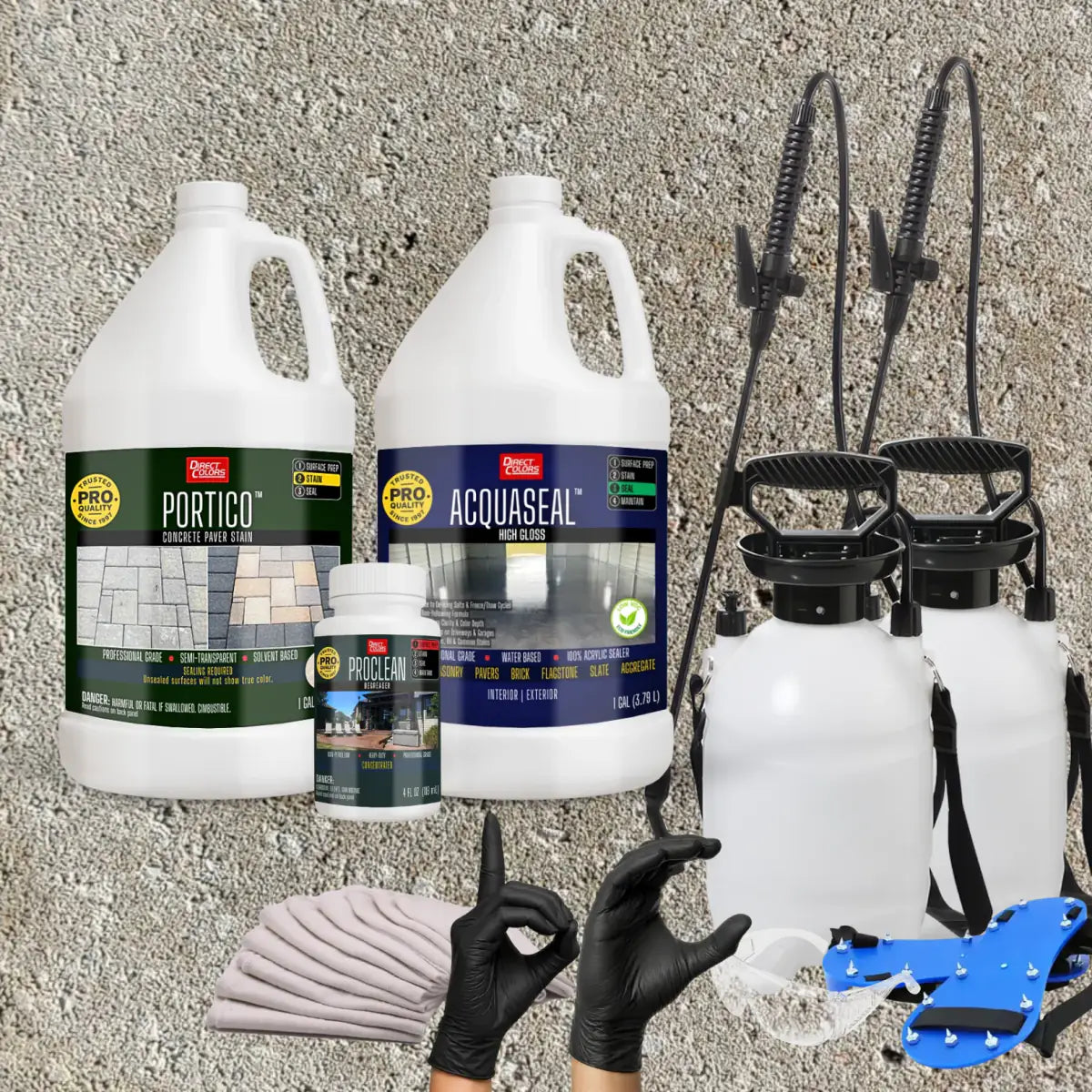 Portico™ Paver Stain in 704 Buff with AcquaSeal™ High Gloss, a pump sprayer and application tools, 1 gallon 2-step kit