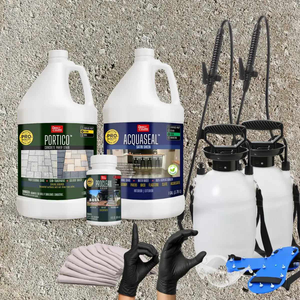 Portico™ Paver Stain in 704 Buff with AcquaSeal™ Satin, a pump sprayer and application tools, 1 gallon 2-step kit