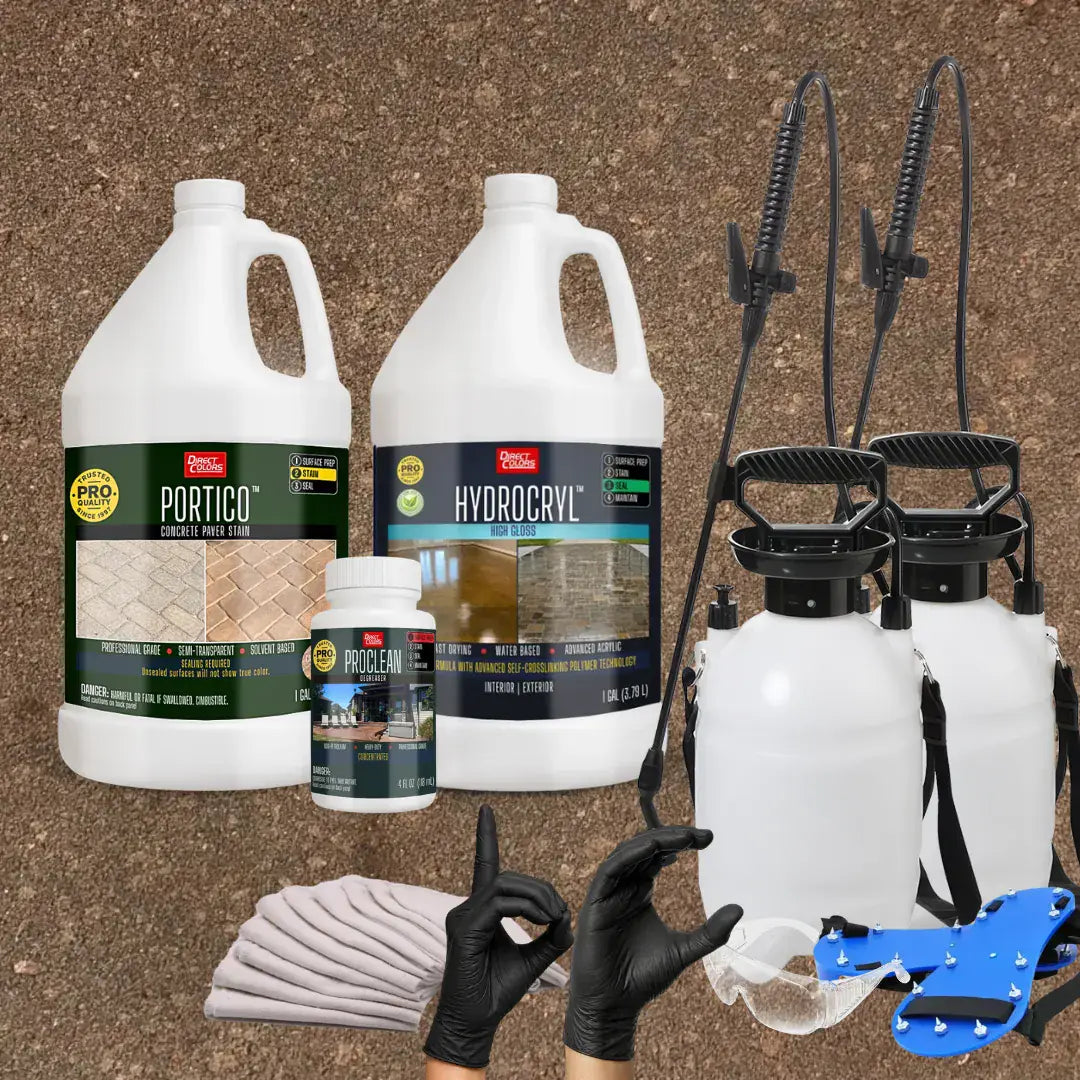 Portico™ Paver Stain in 705 Cafe Royale with HydroCryl™ High Gloss, a pump sprayer and application tools, 1 gallon 2-step kit