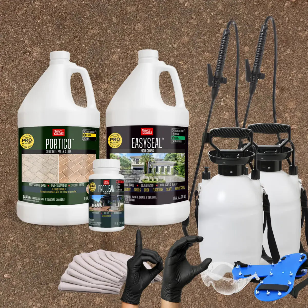 Portico™ Paver Stain in 705 Cafe Royale with EasySeal™ High Gloss, a pump sprayer and application tools, 1 gallon 2-step kit