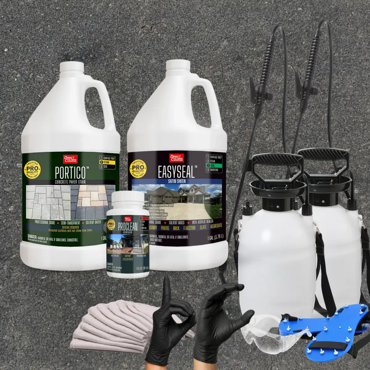Portico™ Paver Stain in 706 Charcoal with EasySeal™ Satin, a pump sprayer and application tools, 1 gallon 2-step kit