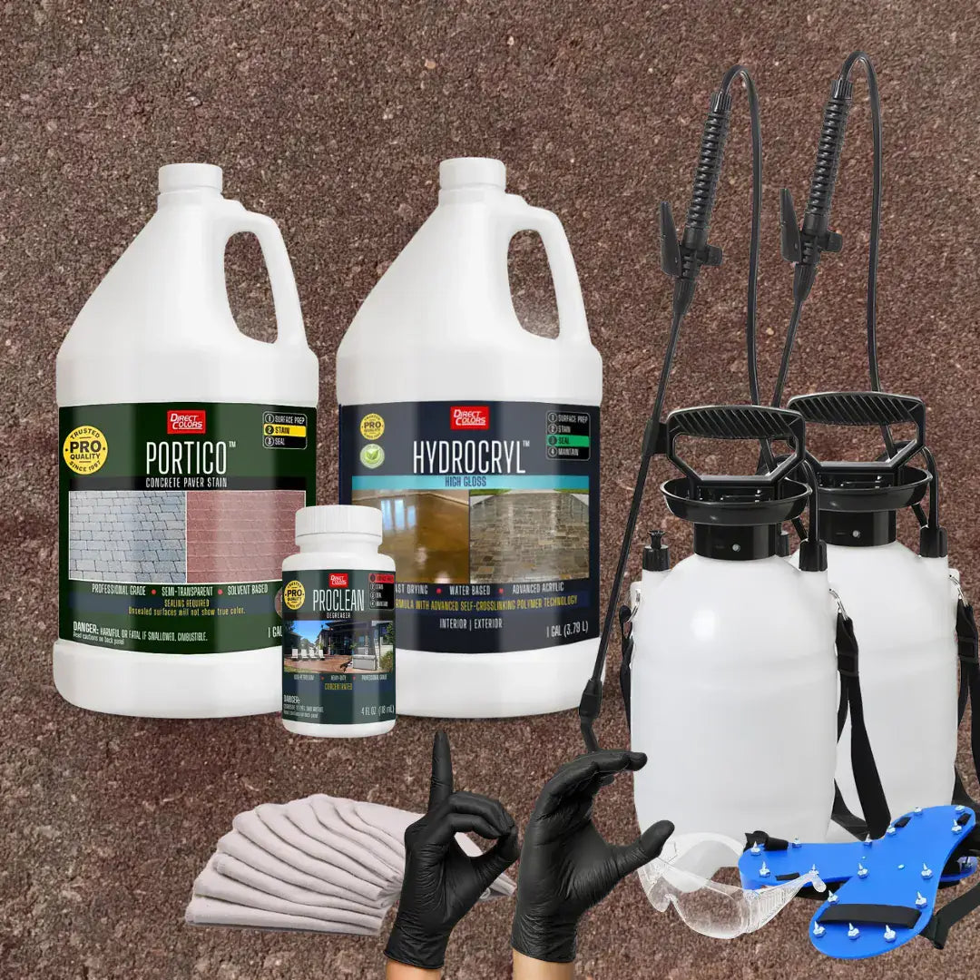 Portico™ Paver Stain in 708 Cinnabar with HydroCryl™ High Gloss, a pump sprayer and application tools, 1 gallon 2-step kit