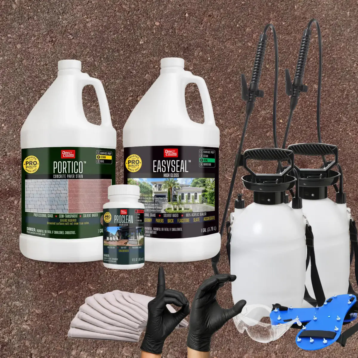 Portico™ Paver Stain in 708 Cinnabar with EasySeal™ High Gloss, a pump sprayer and application tools, 1 gallon 2-step kit