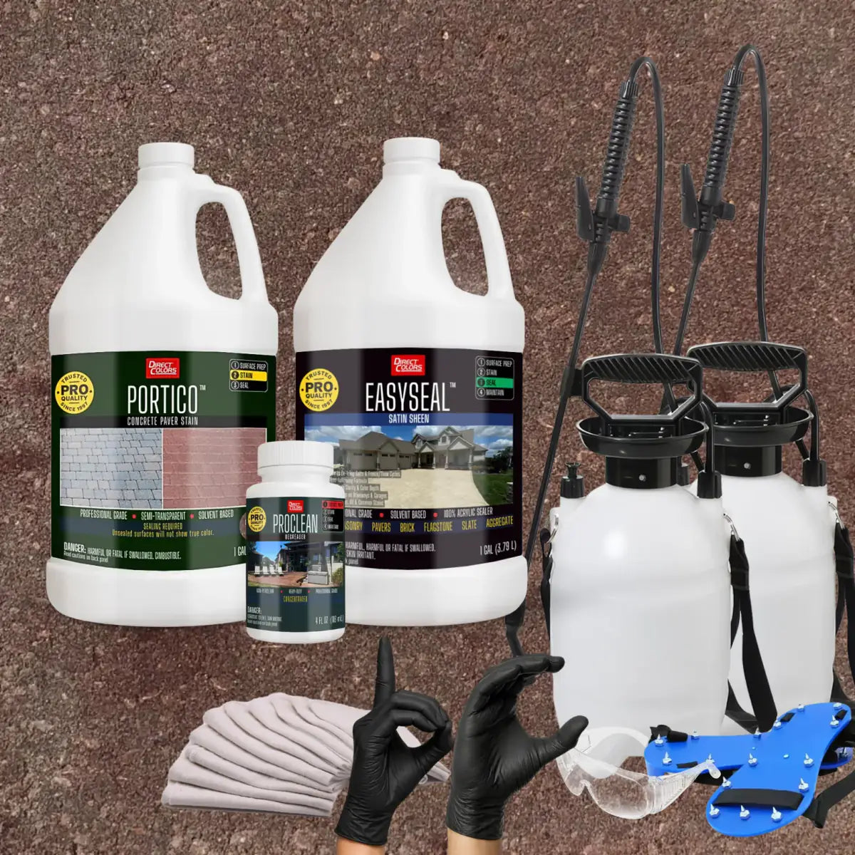 Portico™ Paver Stain in 708 Cinnabar with EasySeal™ Satin, a pump sprayer and application tools, 1 gallon 2-step kit