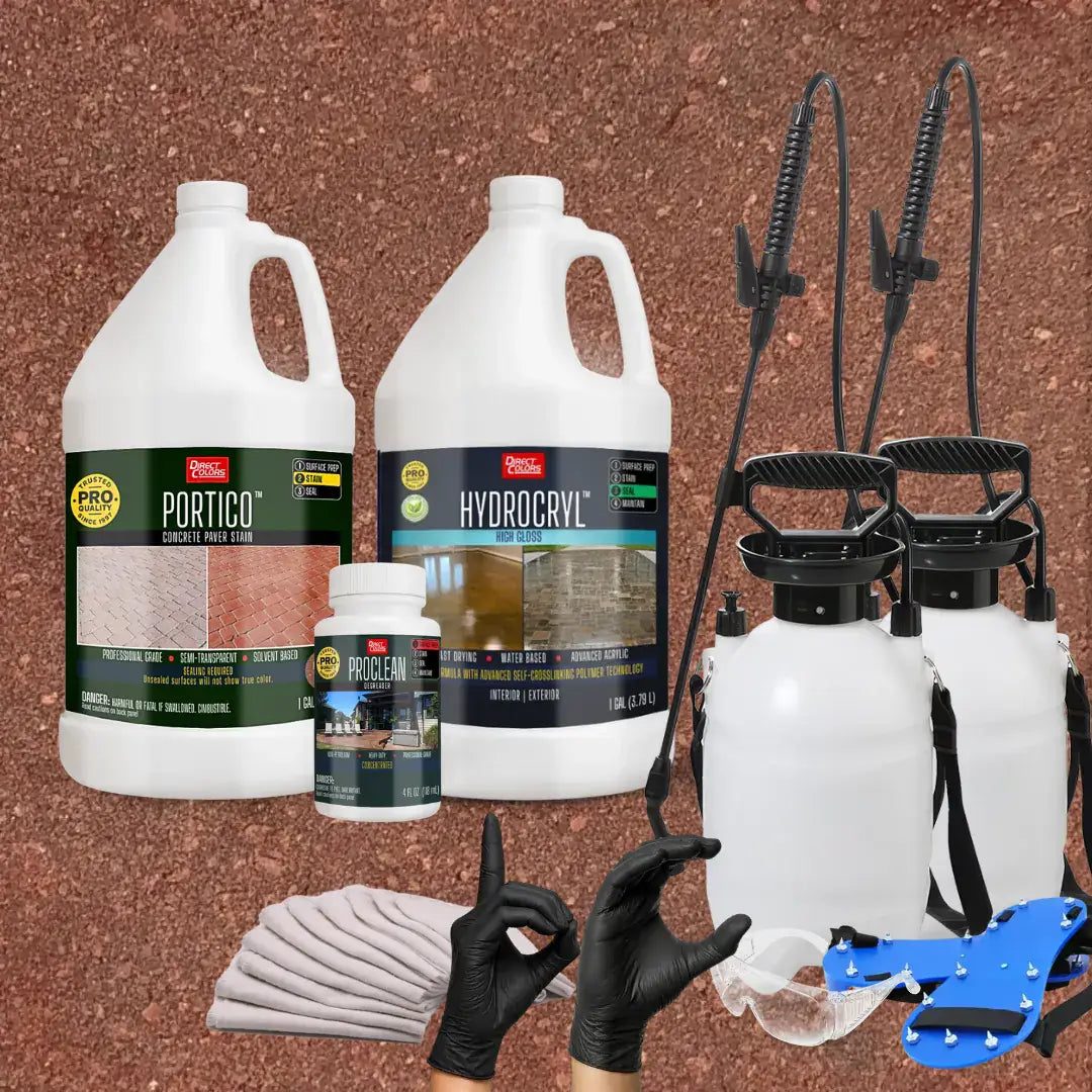 Portico™ Paver Stain in 709 Crimson with HydroCryl™ High Gloss, a pump sprayer and application tools, 1 gallon 2-step kit