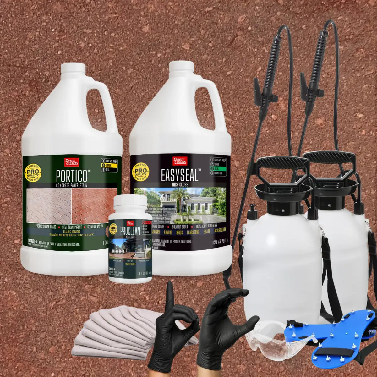 Portico™ Paver Stain in 709 Crimson with EasySeal™ High Gloss, a pump sprayer and application tools, 1 gallon 2-step kit