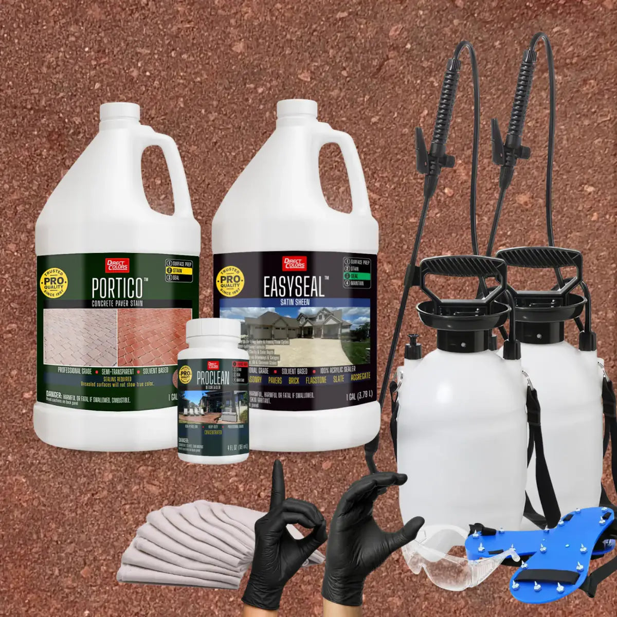 Portico™ Paver Stain in 709 Crimson with EasySeal™ Satin, a pump sprayer and application tools, 1 gallon 2-step kit