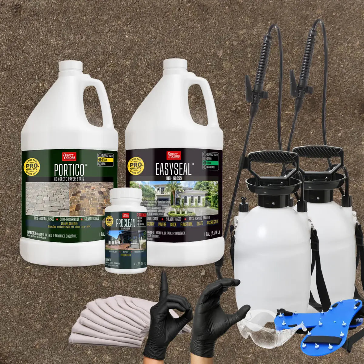 Portico™ Paver Stain in 711 Driftwood with EasySeal™ High Gloss, a pump sprayer and application tools, 1 gallon 2-step kit