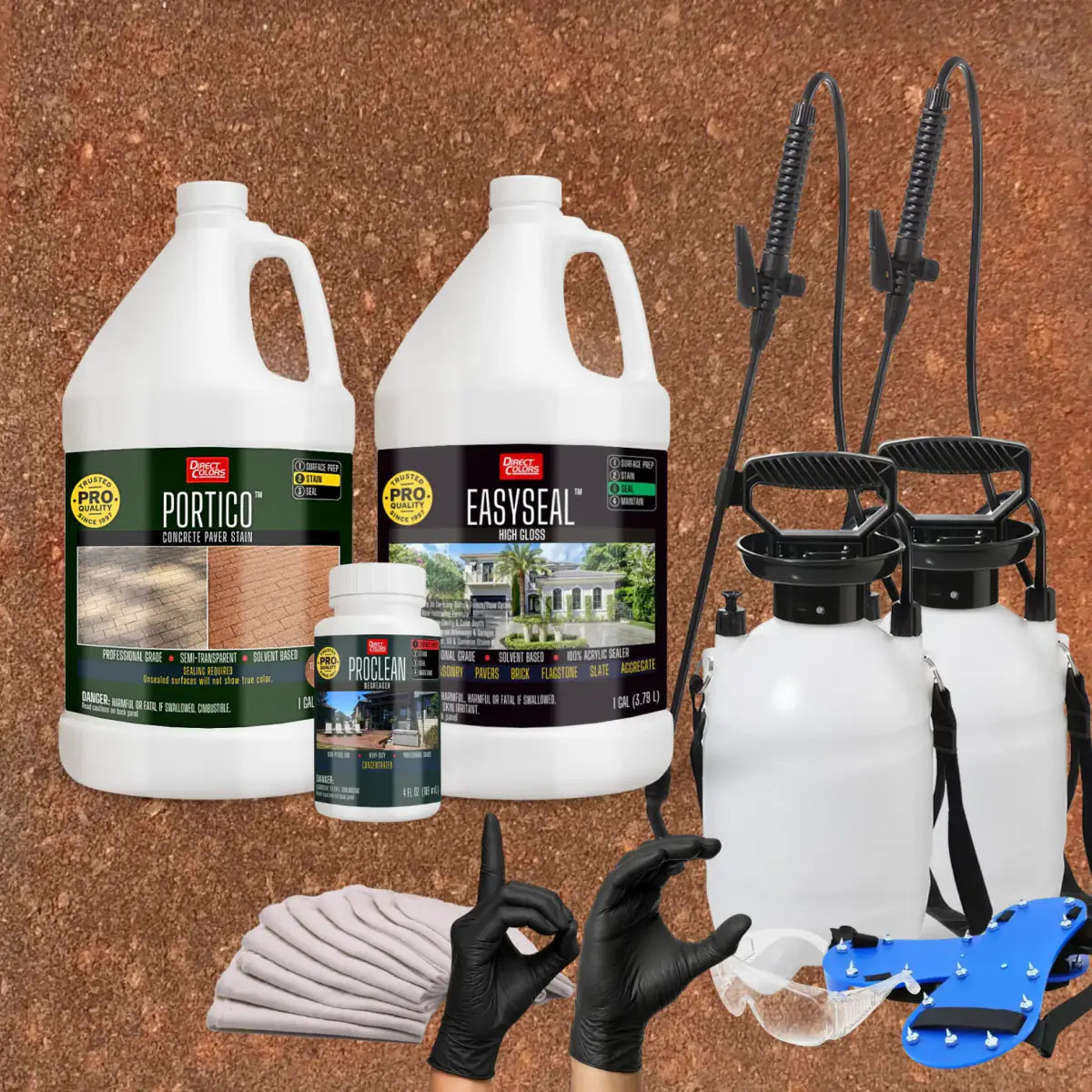 Portico™ Paver Stain in 713 Terracotta with EasySeal™ High Gloss, a pump sprayer and application tools, 1 gallon 2-step kit