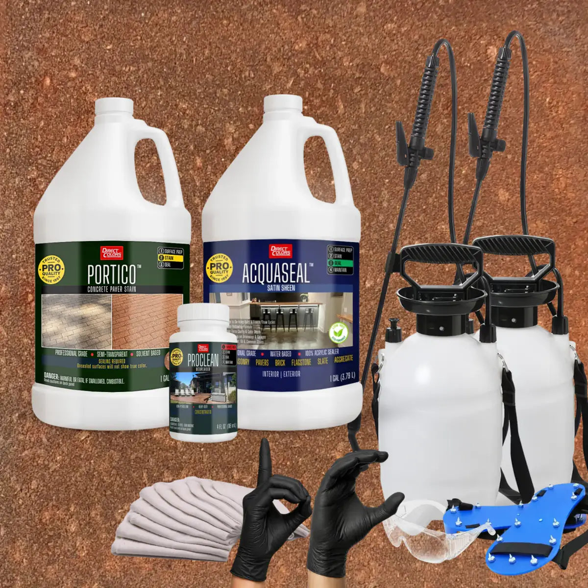Portico™ Paver Stain in 713 Terracotta with AcquaSeal™ Satin, a pump sprayer and application tools, 1 gallon 2-step kit