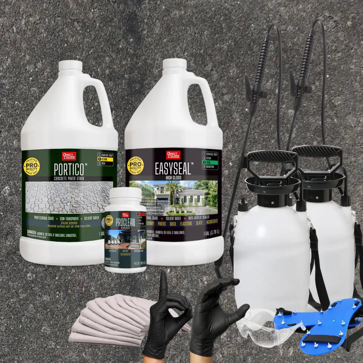 Portico™ Paver Stain in 717 Light Charcoal with EasySeal™ High Gloss, a pump sprayer and application tools 2-step kit