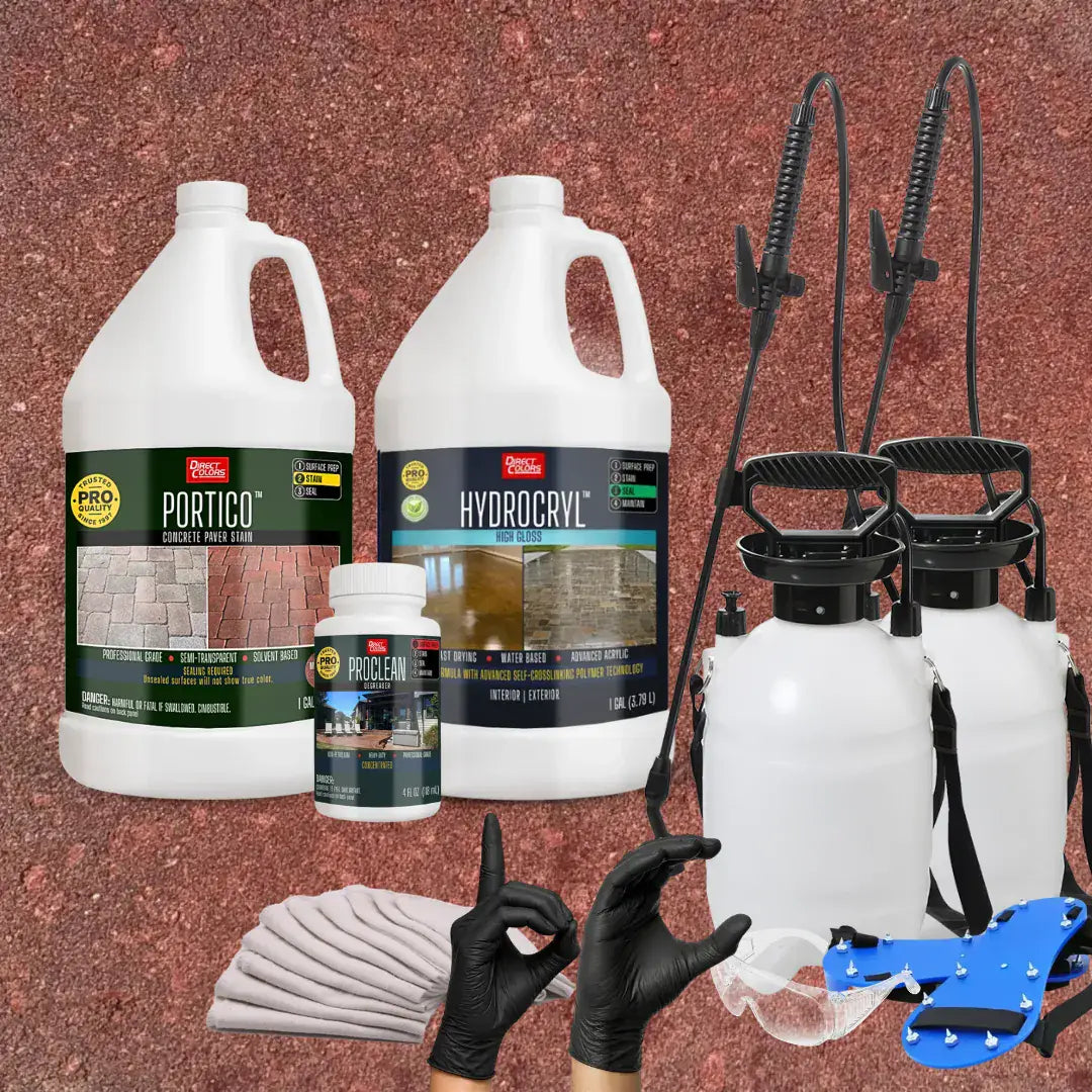 Portico™ Paver Stain in 719 Milano Red with HydroCryl™ High Gloss, a pump sprayer and application tools, 1 gallon 2-step kit