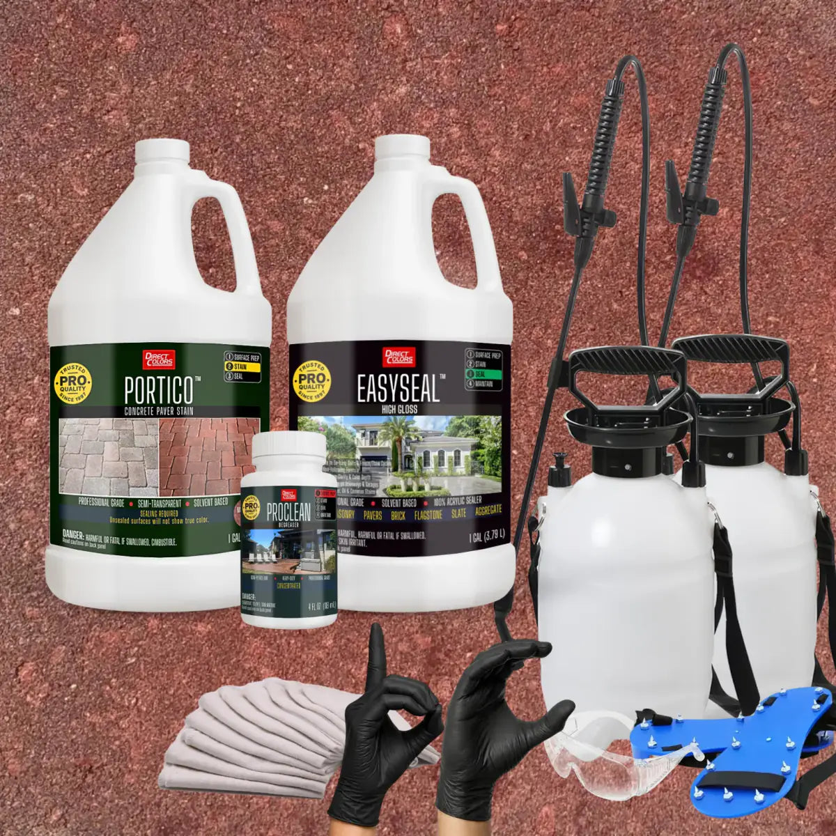 Portico™ Paver Stain in 719 Milano Red with EasySeal™ High Gloss, a pump sprayer and application tools, 1 gallon 2-step kit