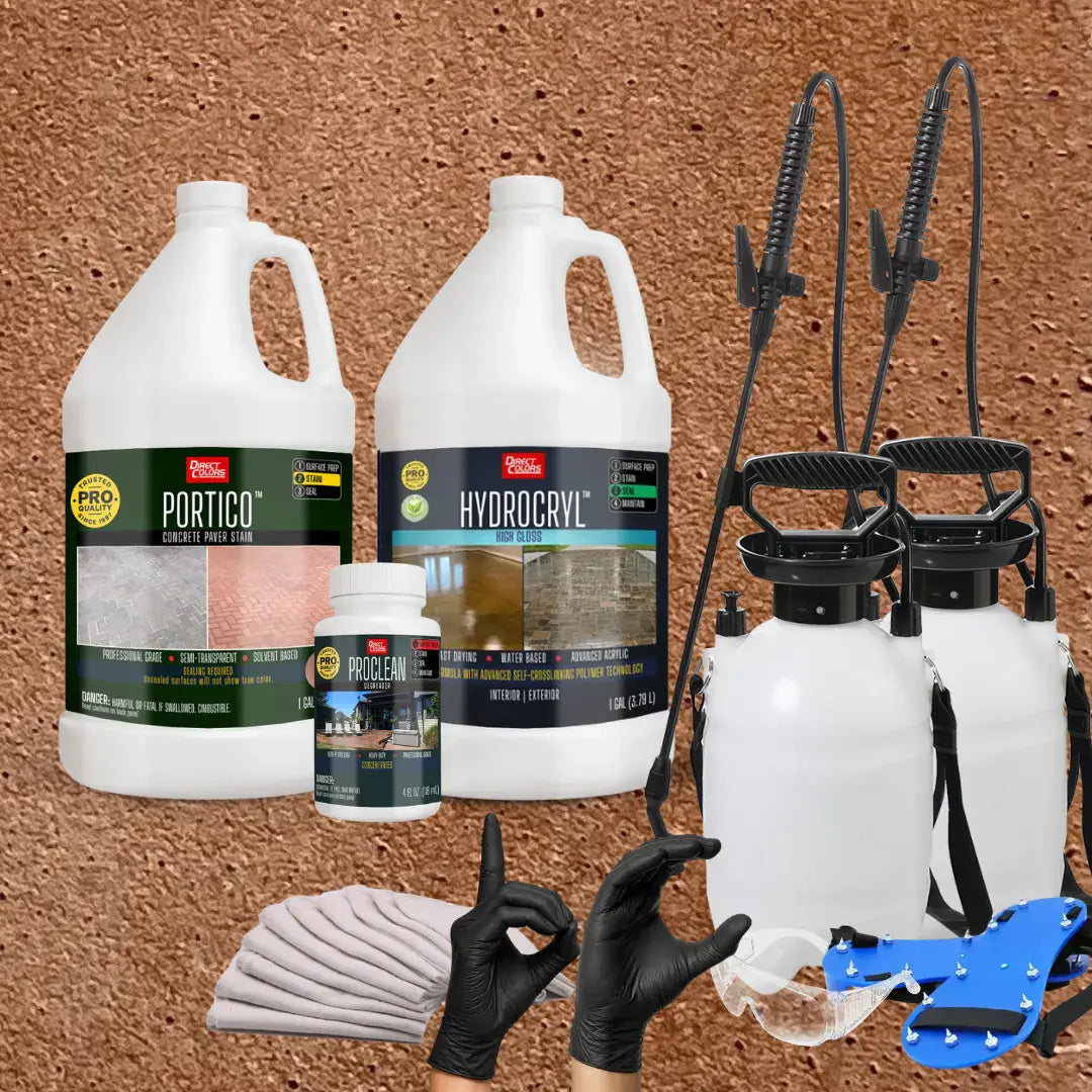 Portico™ Paver Stain in 723 Russet with HydroCryl™ High Gloss, a pump sprayer and application tools, 1 gallon 2-step kit