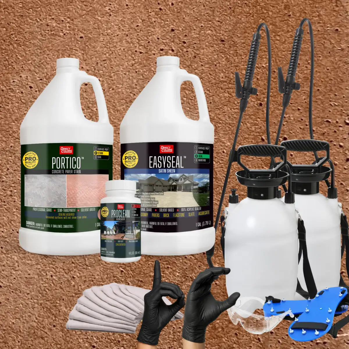 Portico™ Paver Stain in 723 Russet with EasySeal™ Satin, a pump sprayer and application tools, 1 gallon 2-step kit