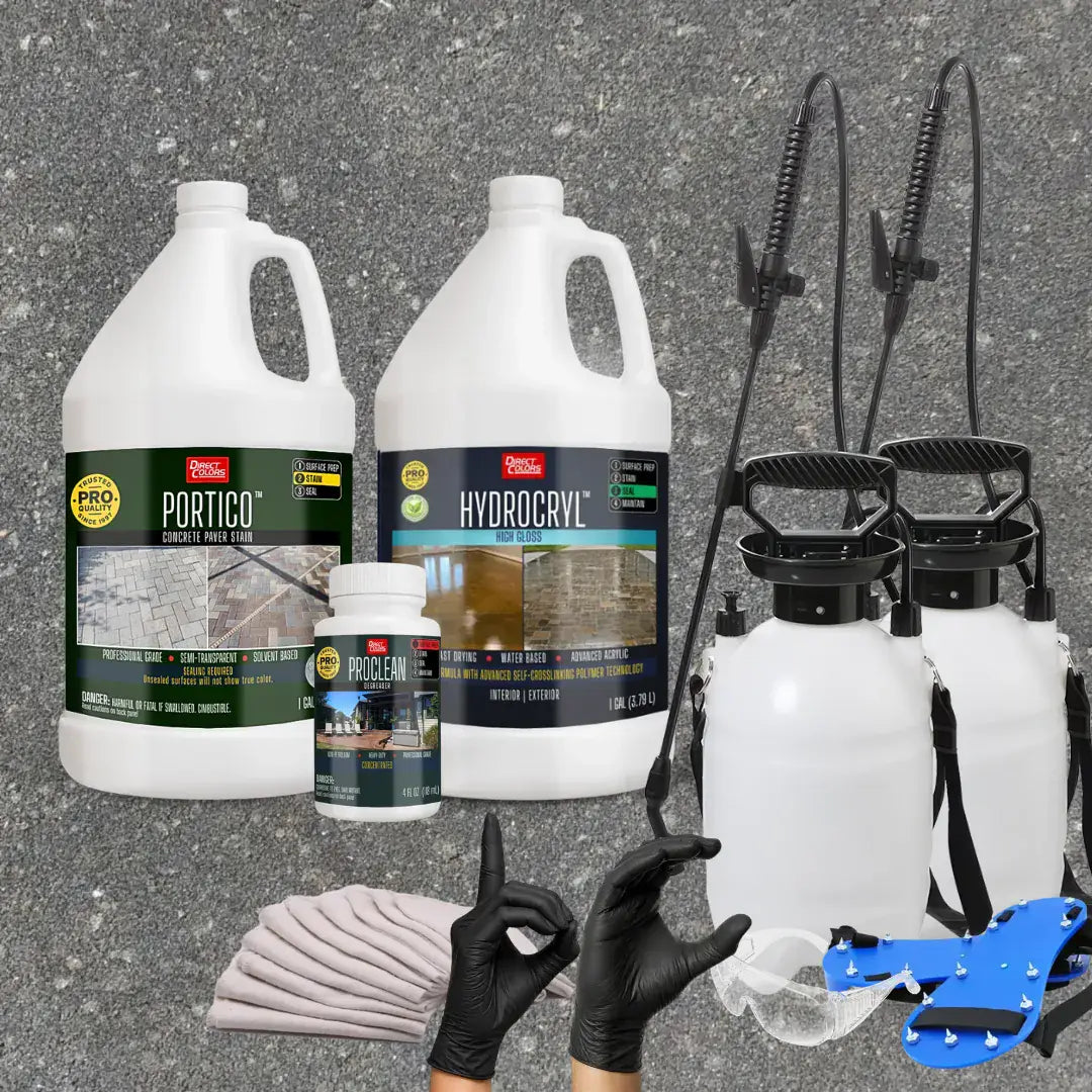 Portico™ Paver Stain in 724 Silver Gray with HydroCryl™ High Gloss, a pump sprayer and application tools, 1 gallon 2-step kit