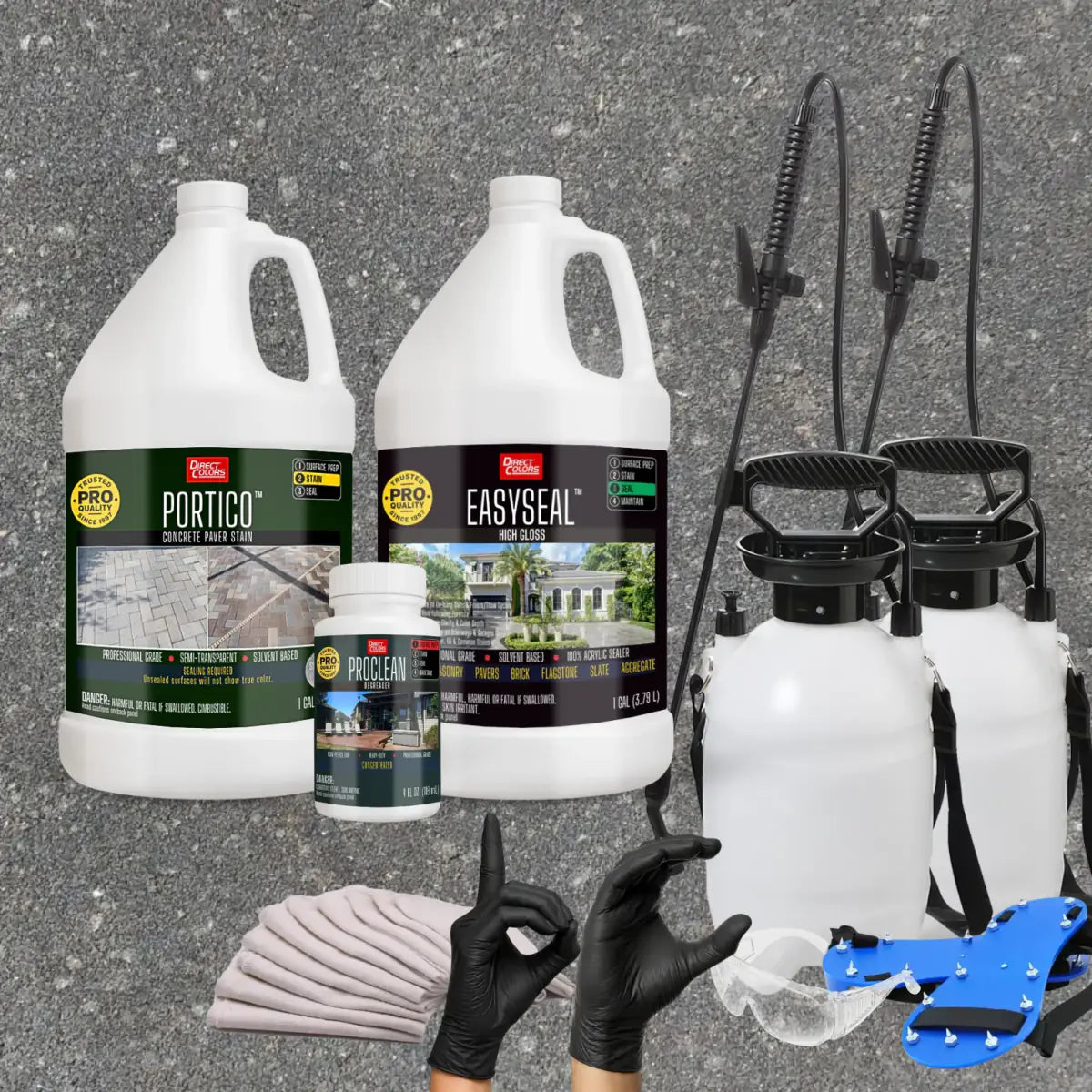 Portico™ Paver Stain in 724 Silver Gray with EasySeal™ High Gloss, a pump sprayer and application tools, 1 gallon 2-step kit
