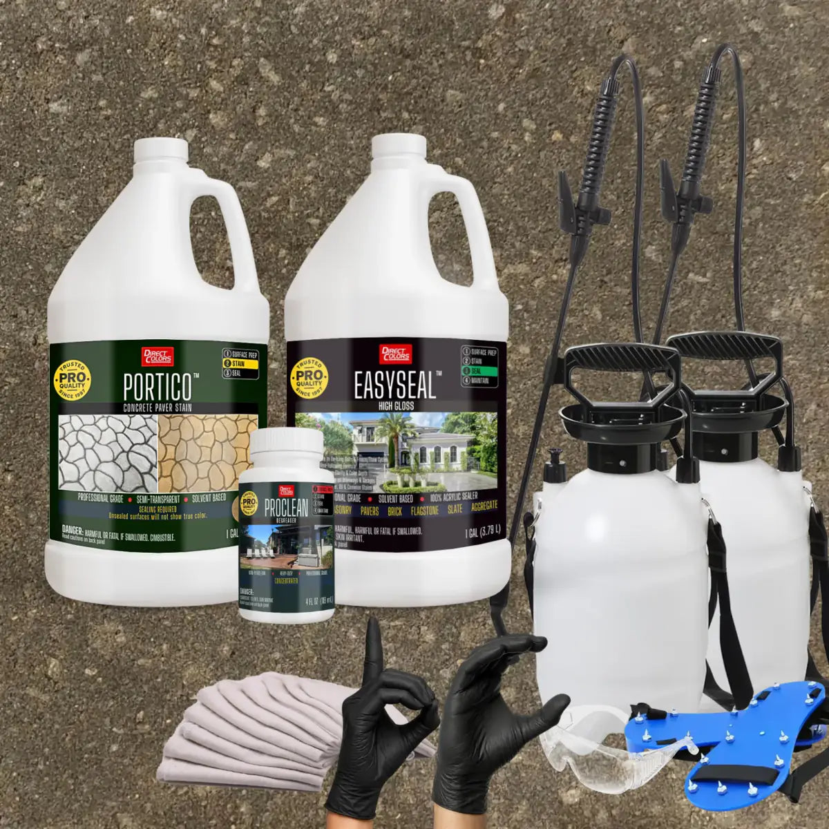Portico™ Paver Stain in 728 Tweed with EasySeal™ High Gloss, a pump sprayer and application tools, 1 gallon 2-step kit