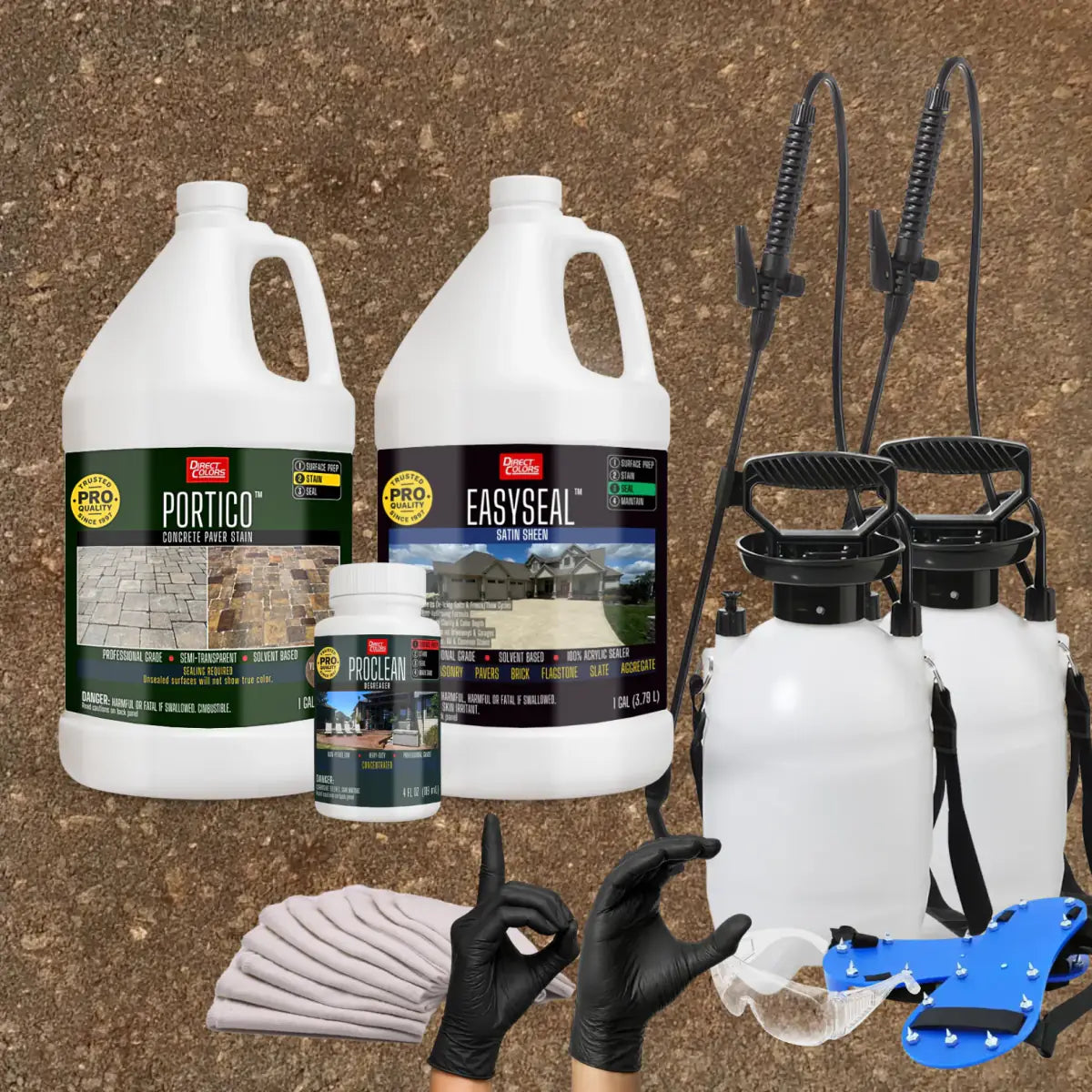 Portico™ Paver Stain in 730 Yukon Gold with EasySeal™ Satin, a pump sprayer and application tools, 1 gallon 2-step kit