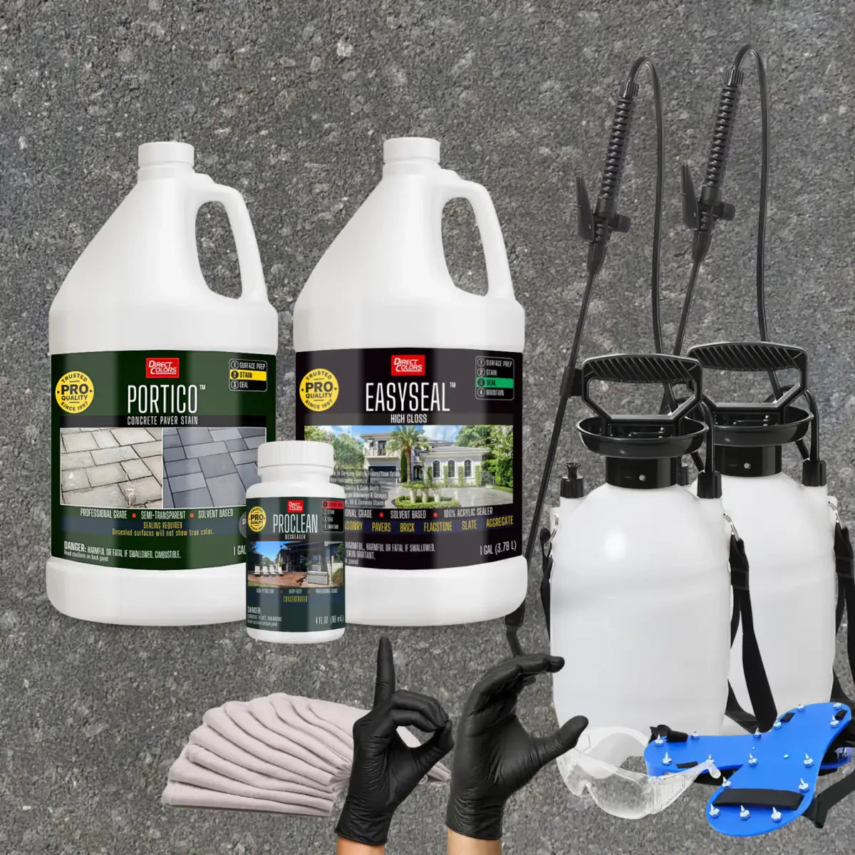 Portico™ Paver Stain in 731 Eagle Gray with EasySeal™ High Gloss, a pump sprayer and application tools, 1 gallon 2-step kit