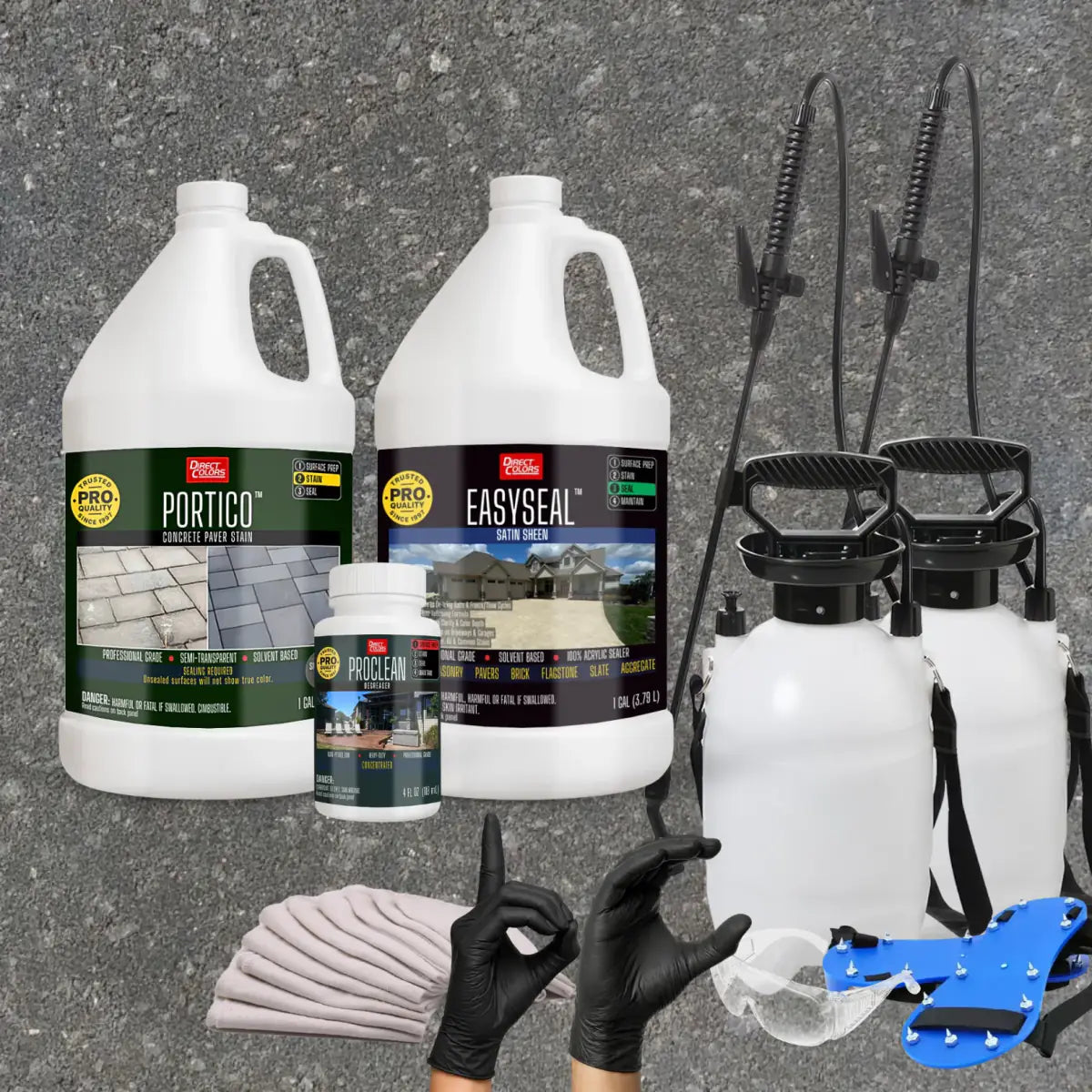 Portico™ Paver Stain in 731 Eagle Gray with EasySeal™ Satin, a pump sprayer and application tools, 1 gallon 2-step kit