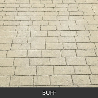 Close view of a stained paver patio in a running bond pattern, Portico™ Paver Stain in 704 Buff