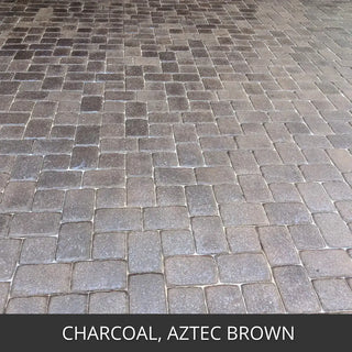 Close view of a stained paver patio in a cobble pattern, Portico™ Paver Stain in Charcoal and Aztec Brown