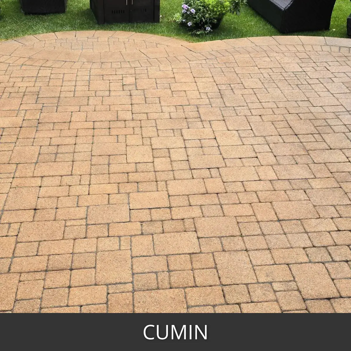 Stained paver driveway in a curved fan pattern, Portico™ Paver Stain in 710 Cumin