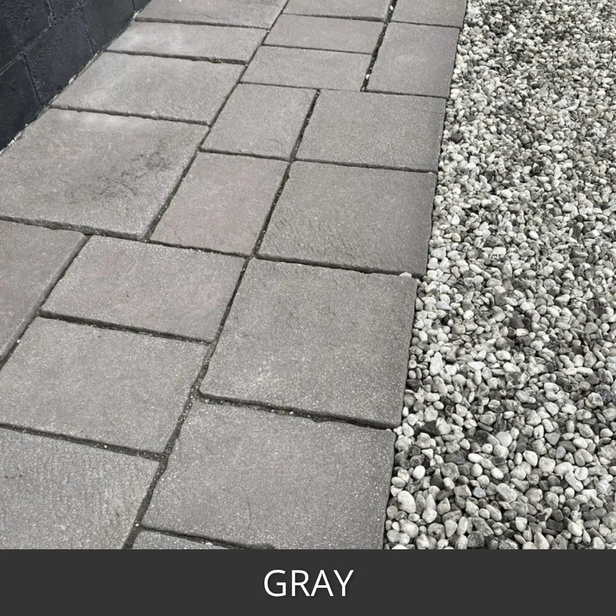 Stained paver walkway beside a gravel bed, Portico™ Paver Stain in 715 Gray