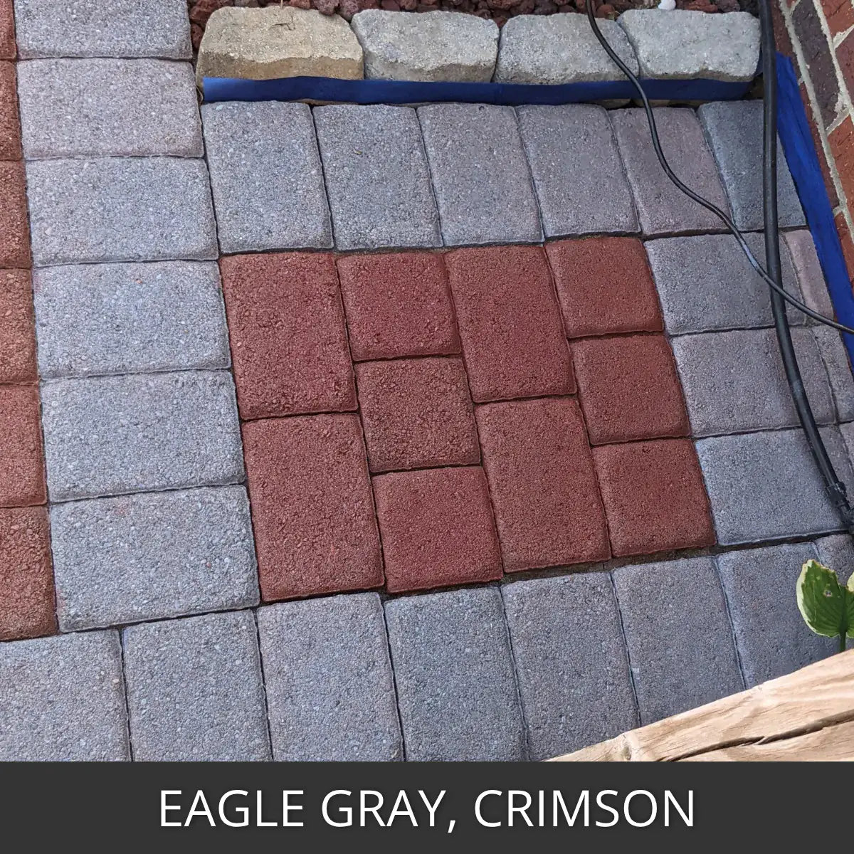Stained paver patio with a contrasting inset panel, Portico™ Paver Stain in Eagle Gray and Crimson